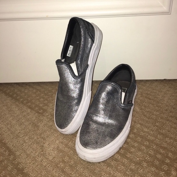 Vans Shoes - VANS; Like NEW Silver Slip Ons! Women’s 9.
